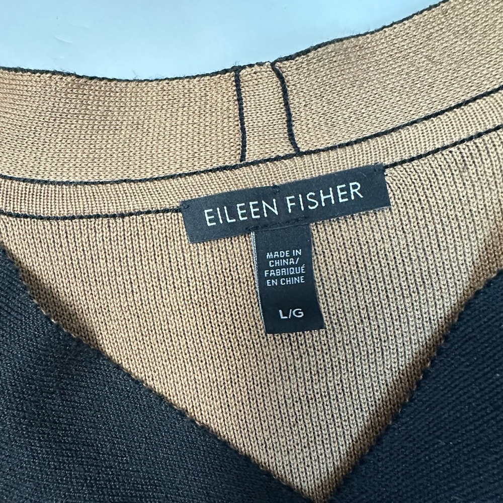 Eileen Fisher Silk & Organic Cotton Cascading Cardigan Black/Clay XL - Picture 7 of 9